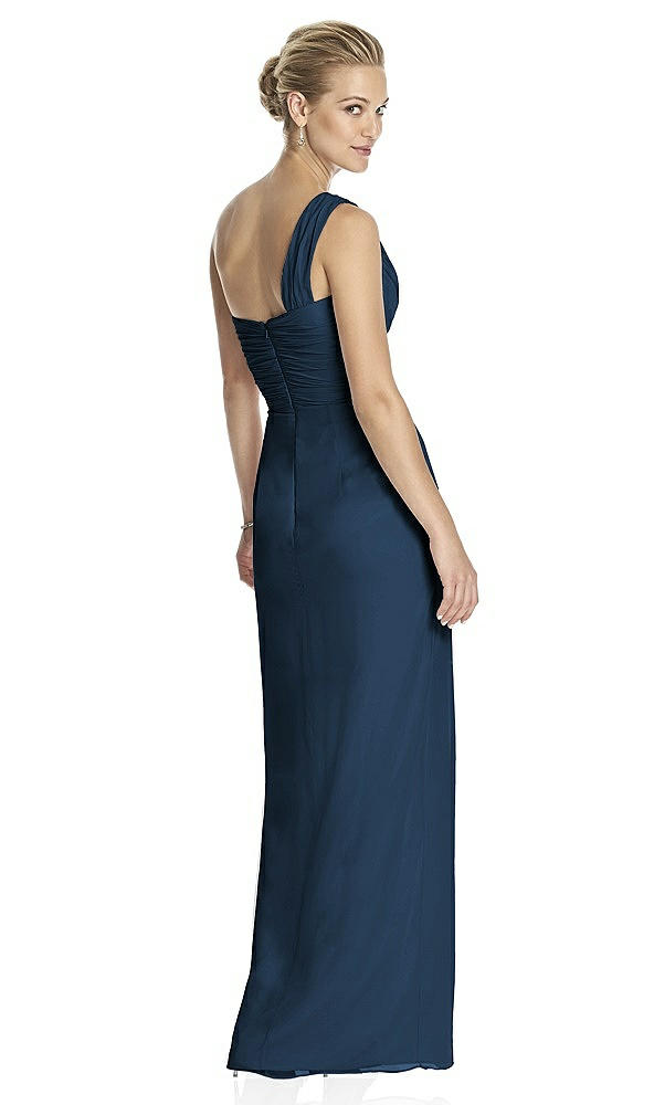 Back View - Sofia Blue One-Shoulder Draped Maxi Dress with Front Slit - Aeryn