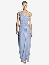 Front View Thumbnail - Sky Blue One-Shoulder Draped Maxi Dress with Front Slit - Aeryn