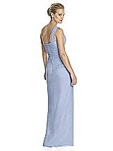 Rear View Thumbnail - Sky Blue One-Shoulder Draped Maxi Dress with Front Slit - Aeryn