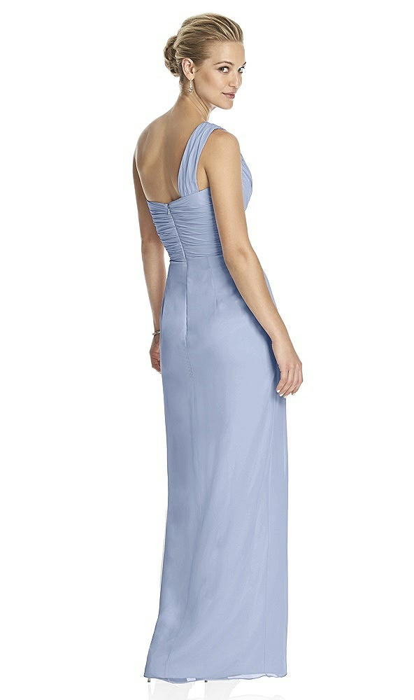 Back View - Sky Blue One-Shoulder Draped Maxi Dress with Front Slit - Aeryn