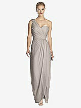 Front View Thumbnail - Taupe One-Shoulder Draped Maxi Dress with Front Slit - Aeryn