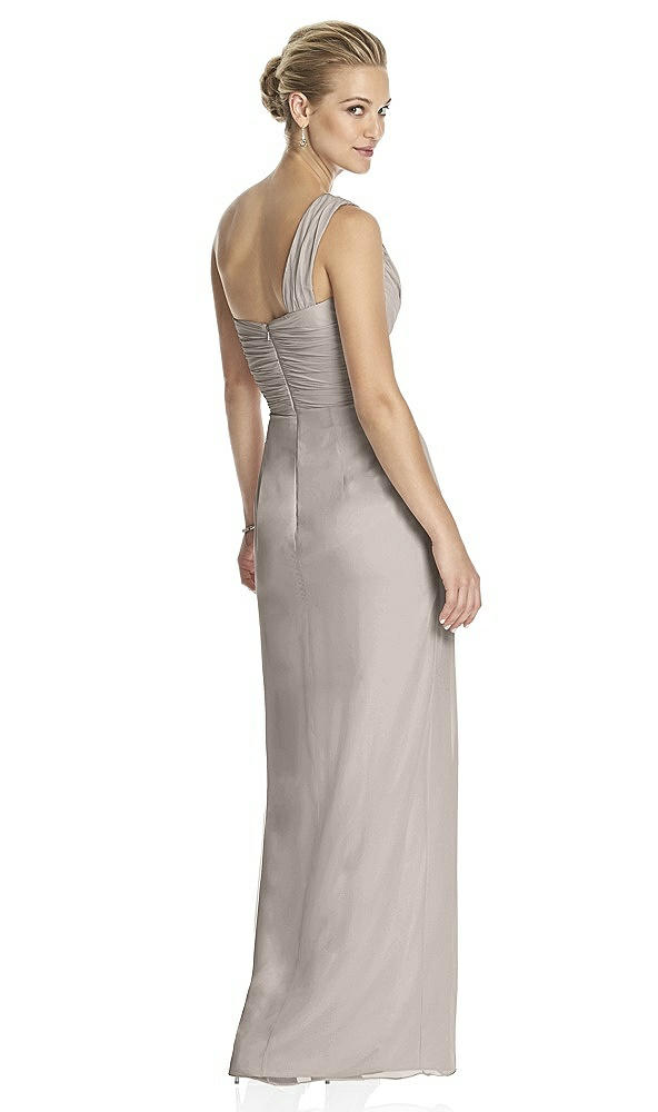 Back View - Taupe One-Shoulder Draped Maxi Dress with Front Slit - Aeryn