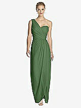 Front View Thumbnail - Vineyard Green One-Shoulder Draped Maxi Dress with Front Slit - Aeryn