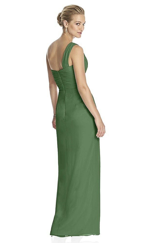 Back View - Vineyard Green One-Shoulder Draped Maxi Dress with Front Slit - Aeryn