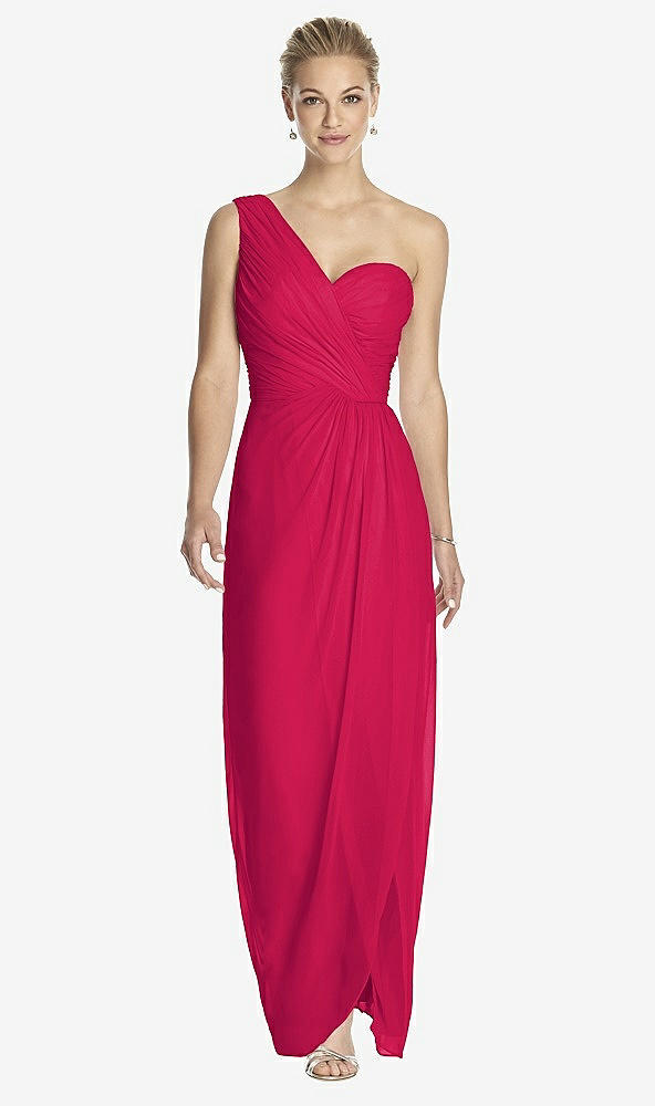 Front View - Vivid Pink One-Shoulder Draped Maxi Dress with Front Slit - Aeryn
