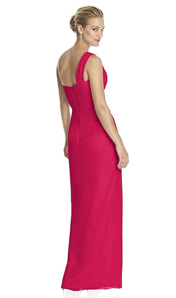 Back View - Vivid Pink One-Shoulder Draped Maxi Dress with Front Slit - Aeryn