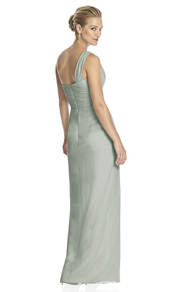 Back View - Willow Green One-Shoulder Draped Maxi Dress with Front Slit - Aeryn