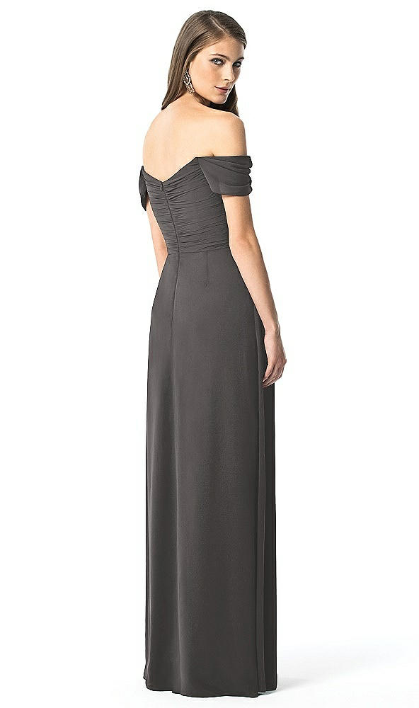 Back View - Caviar Gray Off-the-Shoulder Ruched Chiffon Maxi Dress - Alessia