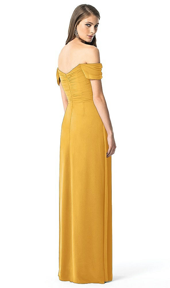Back View - NYC Yellow Off-the-Shoulder Ruched Chiffon Maxi Dress - Alessia