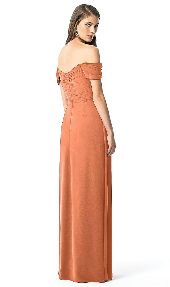 Back View - Sweet Melon Off-the-Shoulder Ruched Chiffon Maxi Dress - Alessia