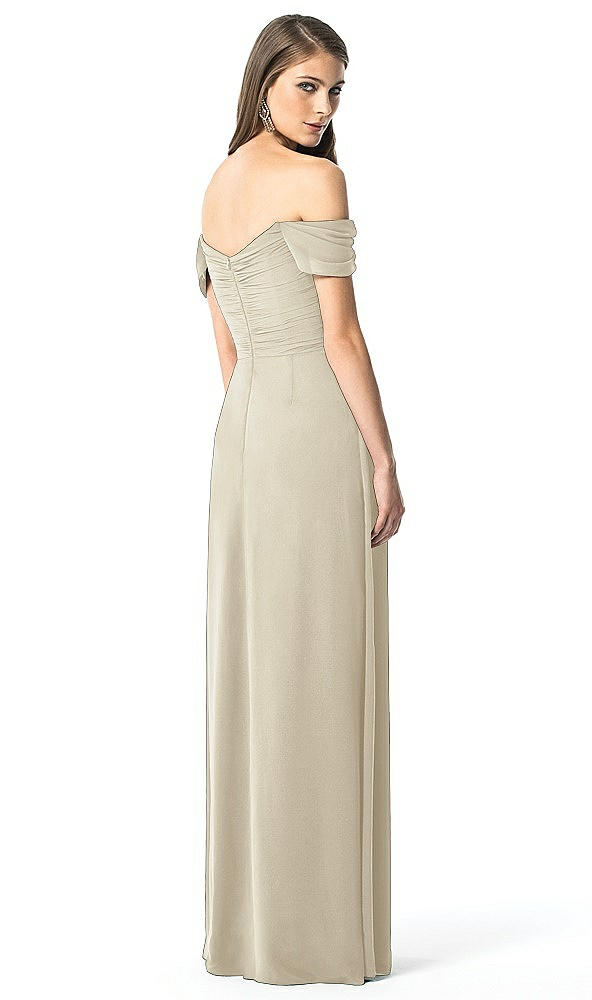 Back View - Champagne Off-the-Shoulder Ruched Chiffon Maxi Dress - Alessia