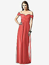 Front View Thumbnail - Perfect Coral Off-the-Shoulder Ruched Chiffon Maxi Dress - Alessia
