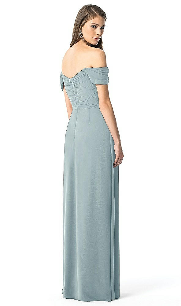 Back View - Morning Sky Off-the-Shoulder Ruched Chiffon Maxi Dress - Alessia