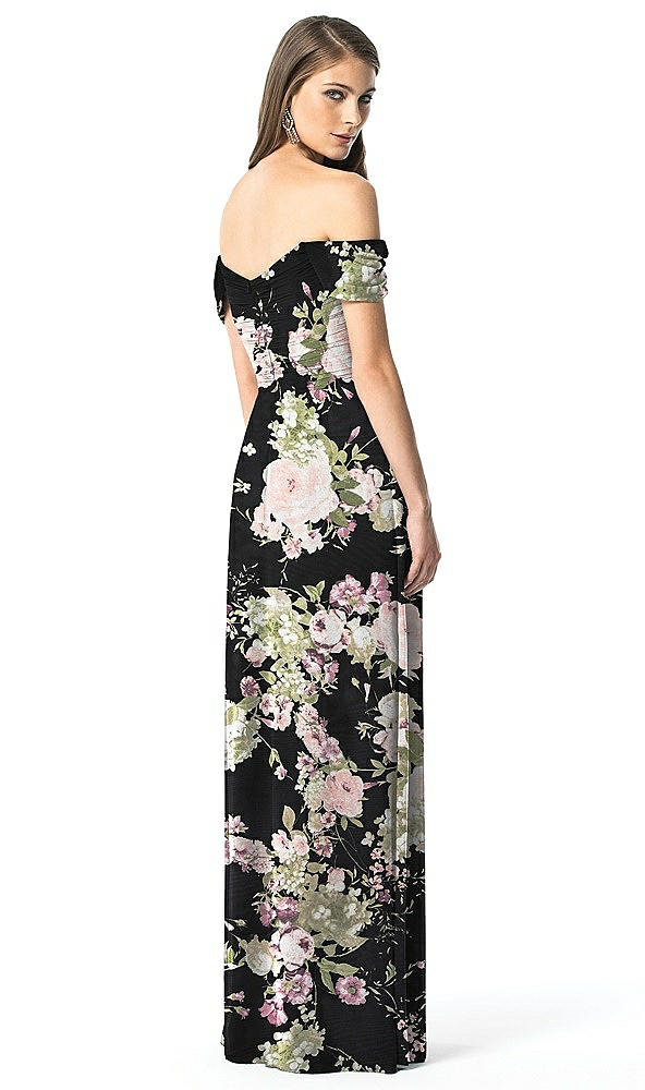 Back View - Noir Garden Off-the-Shoulder Ruched Chiffon Maxi Dress - Alessia