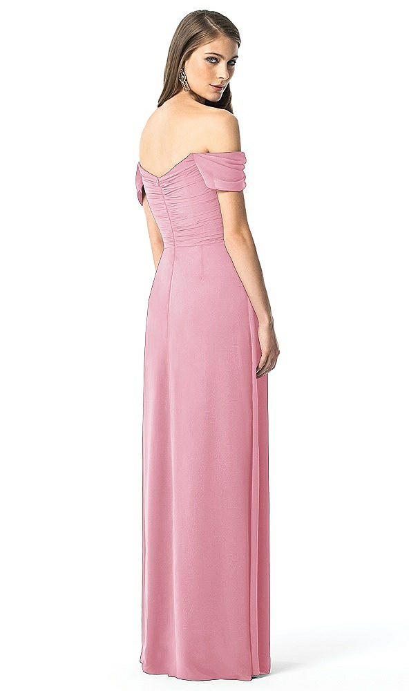 Back View - Peony Pink Off-the-Shoulder Ruched Chiffon Maxi Dress - Alessia