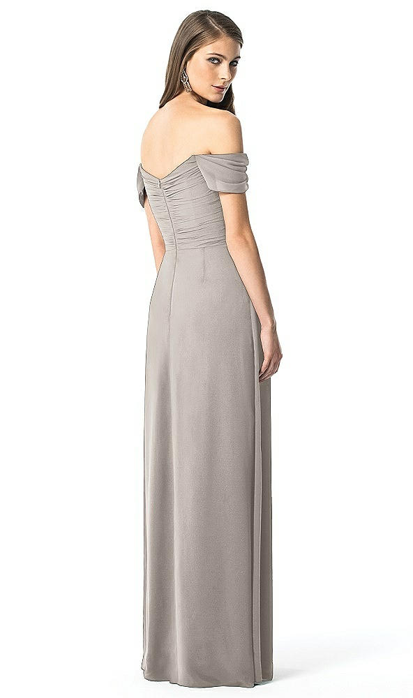 Back View - Taupe Off-the-Shoulder Ruched Chiffon Maxi Dress - Alessia
