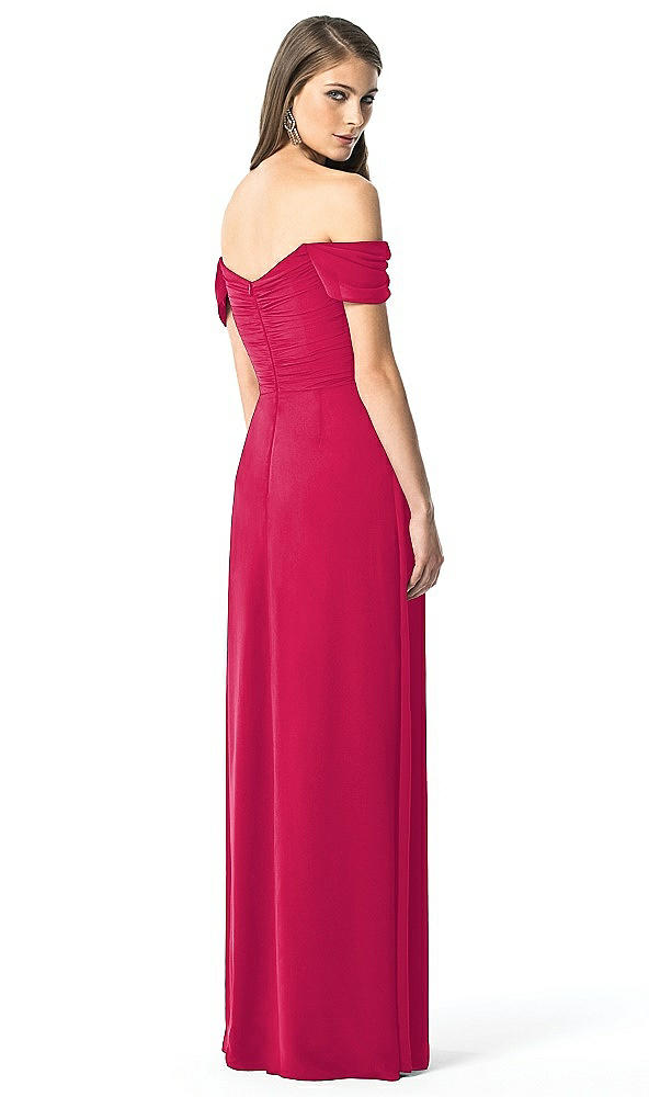 Back View - Vivid Pink Off-the-Shoulder Ruched Chiffon Maxi Dress - Alessia
