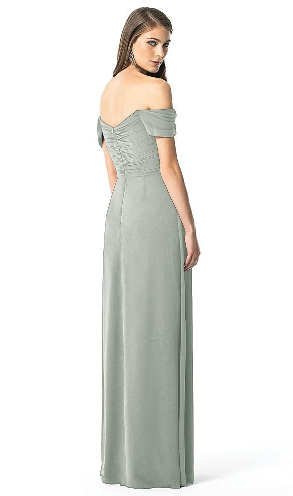 Back View - Willow Green Off-the-Shoulder Ruched Chiffon Maxi Dress - Alessia