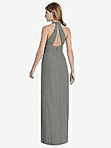Rear View Thumbnail - Charcoal Gray V-Neck Halter Chiffon Maxi Dress - Taryn
