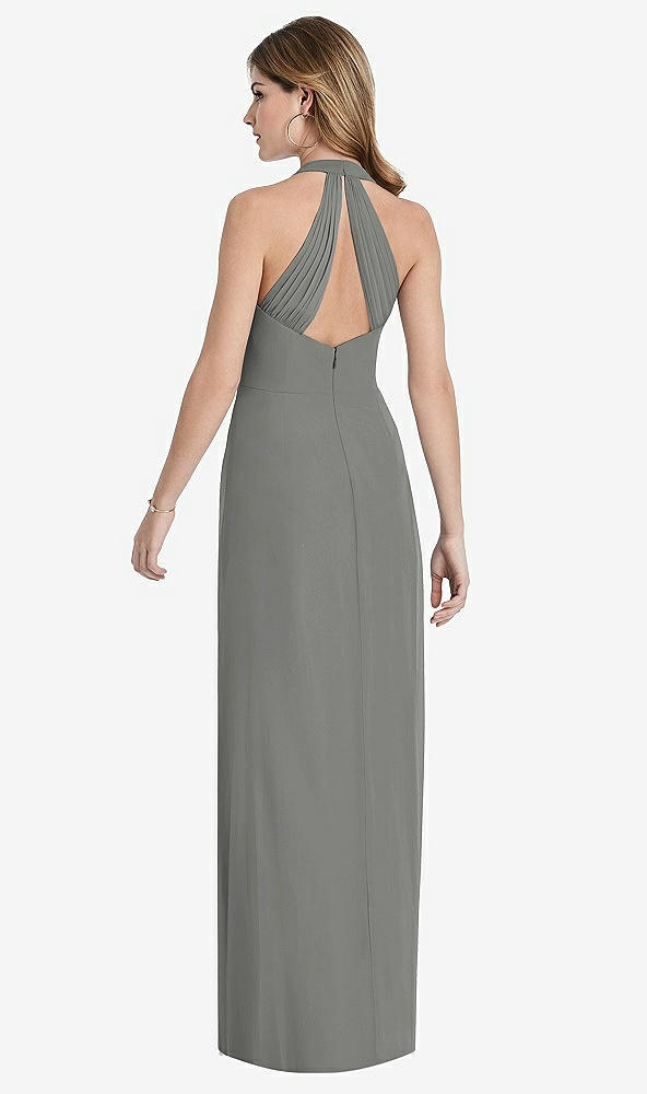 Back View - Charcoal Gray V-Neck Halter Chiffon Maxi Dress - Taryn