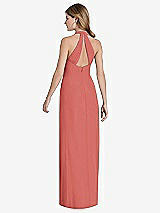 Rear View Thumbnail - Coral Pink V-Neck Halter Chiffon Maxi Dress - Taryn