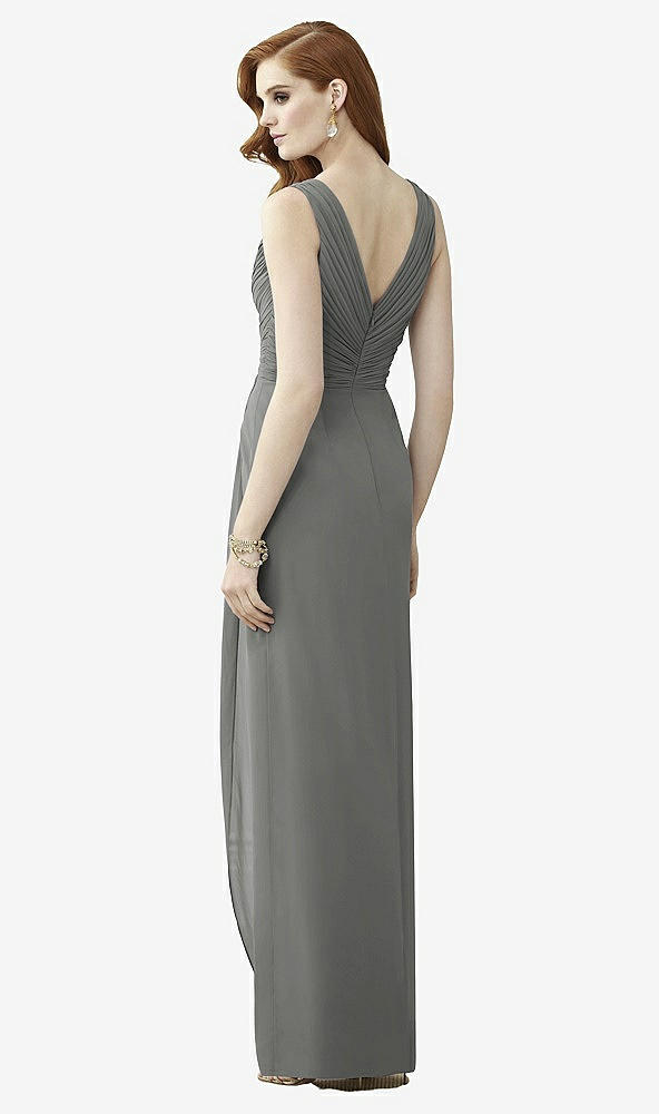 Back View - Charcoal Gray Sleeveless Draped Faux Wrap Maxi Dress - Dahlia
