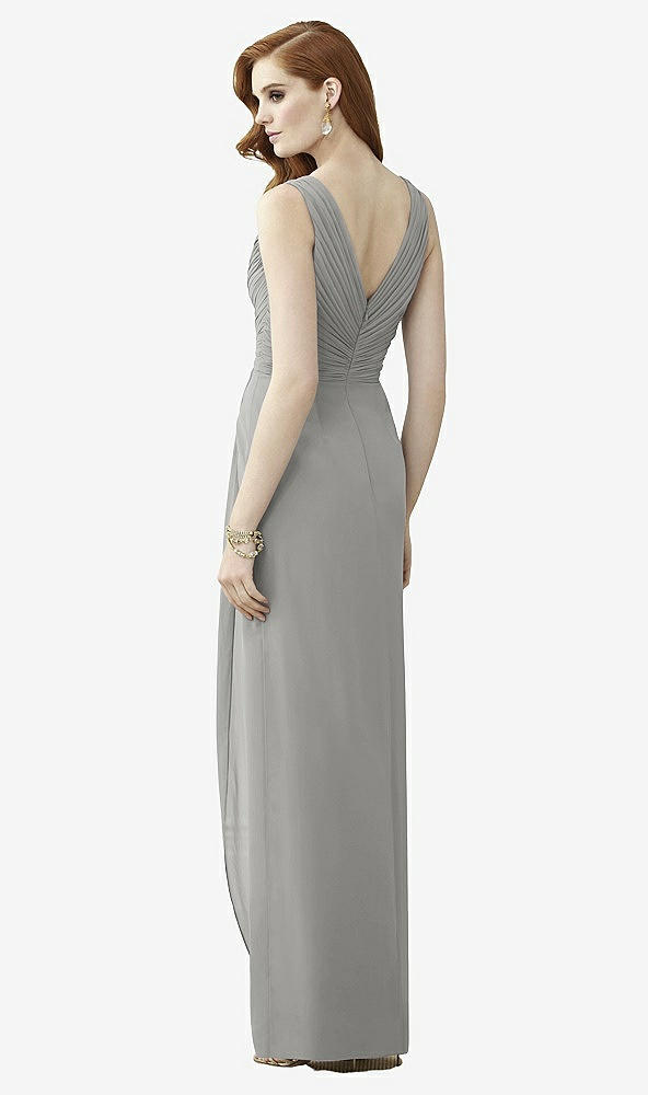 Back View - Chelsea Gray Sleeveless Draped Faux Wrap Maxi Dress - Dahlia