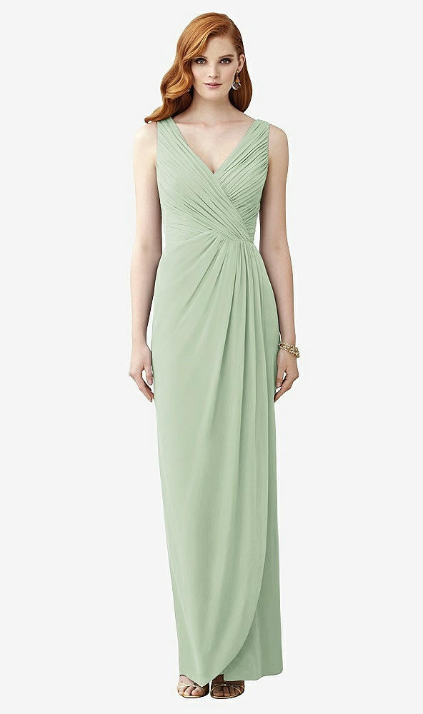 Front View - Celadon Sleeveless Draped Faux Wrap Maxi Dress - Dahlia