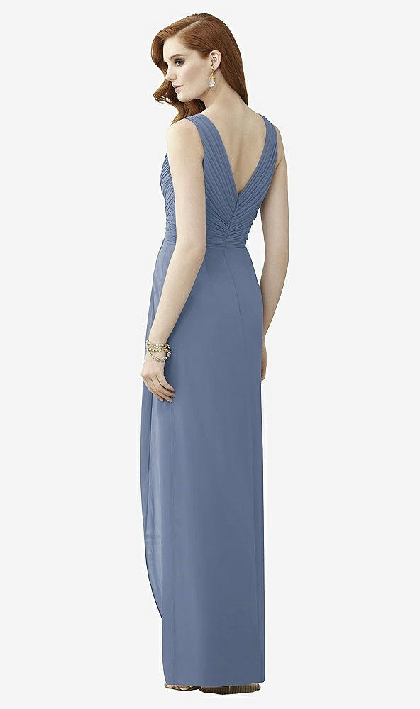 Back View - Larkspur Blue Sleeveless Draped Faux Wrap Maxi Dress - Dahlia