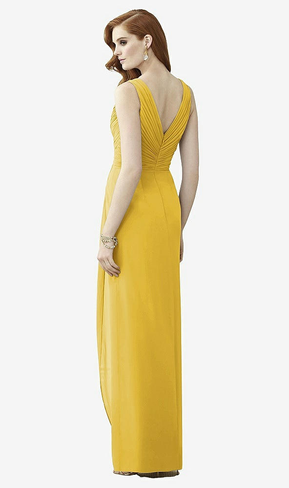 Back View - Marigold Sleeveless Draped Faux Wrap Maxi Dress - Dahlia