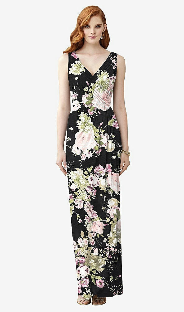 Front View - Noir Garden Sleeveless Draped Faux Wrap Maxi Dress - Dahlia
