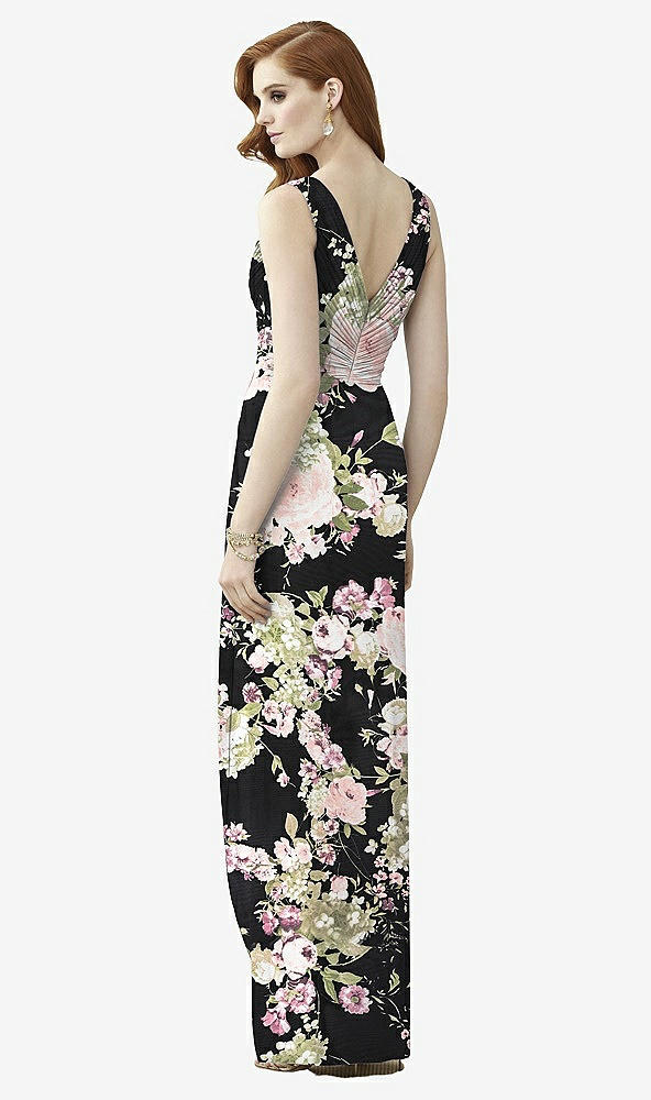 Back View - Noir Garden Sleeveless Draped Faux Wrap Maxi Dress - Dahlia