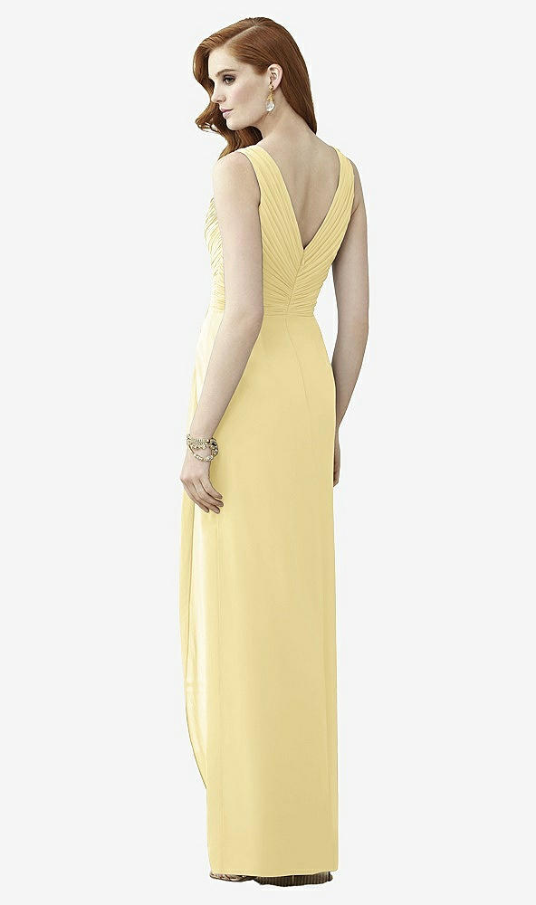 Back View - Pale Yellow Sleeveless Draped Faux Wrap Maxi Dress - Dahlia