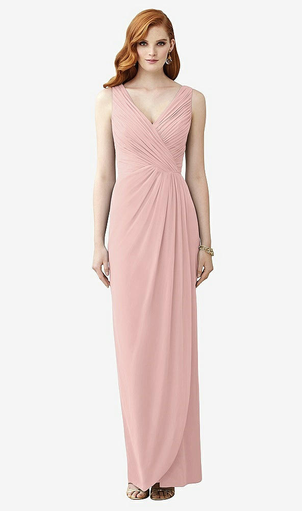 Front View - Rose - PANTONE Rose Quartz Sleeveless Draped Faux Wrap Maxi Dress - Dahlia