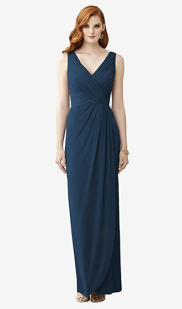 Front View - Sofia Blue Sleeveless Draped Faux Wrap Maxi Dress - Dahlia