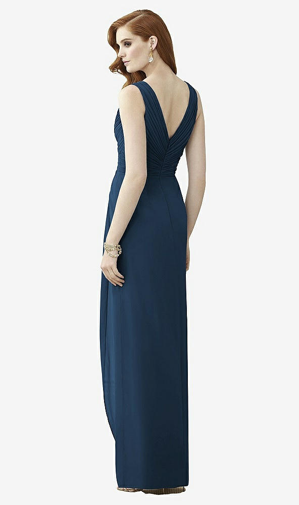 Back View - Sofia Blue Sleeveless Draped Faux Wrap Maxi Dress - Dahlia