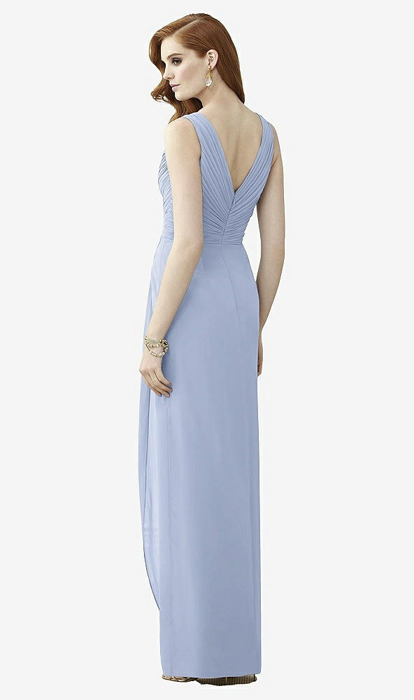 Back View - Sky Blue Sleeveless Draped Faux Wrap Maxi Dress - Dahlia