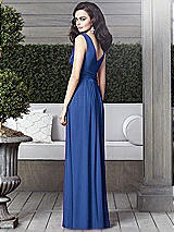 Rear View Thumbnail - Classic Blue Draped V-Neck Shirred Chiffon Maxi Dress - Ari