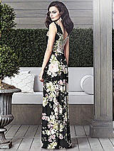 Rear View Thumbnail - Noir Garden Draped V-Neck Shirred Chiffon Maxi Dress - Ari