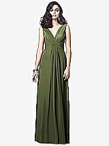 Front View Thumbnail - Olive Green Draped V-Neck Shirred Chiffon Maxi Dress - Ari