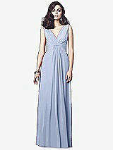 Front View Thumbnail - Sky Blue Draped V-Neck Shirred Chiffon Maxi Dress - Ari