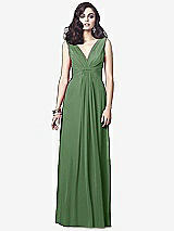 Front View Thumbnail - Vineyard Green Draped V-Neck Shirred Chiffon Maxi Dress - Ari
