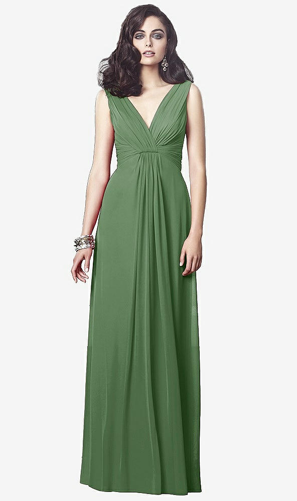 Front View - Vineyard Green Draped V-Neck Shirred Chiffon Maxi Dress - Ari