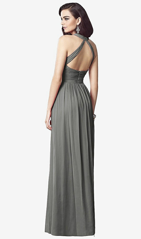 Back View - Charcoal Gray Ruched Halter Open-Back Maxi Dress - Jada