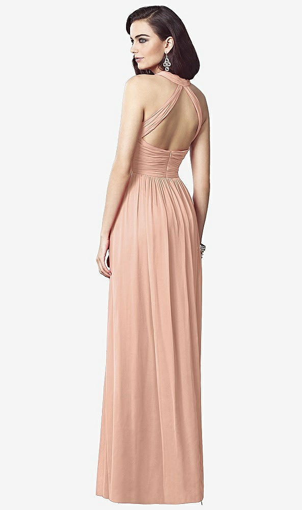 Back View - Pale Peach Ruched Halter Open-Back Maxi Dress - Jada