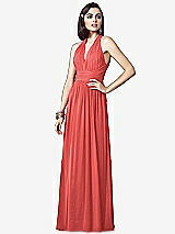 Front View Thumbnail - Perfect Coral Ruched Halter Open-Back Maxi Dress - Jada