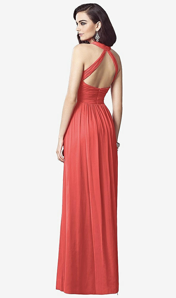 Back View - Perfect Coral Ruched Halter Open-Back Maxi Dress - Jada