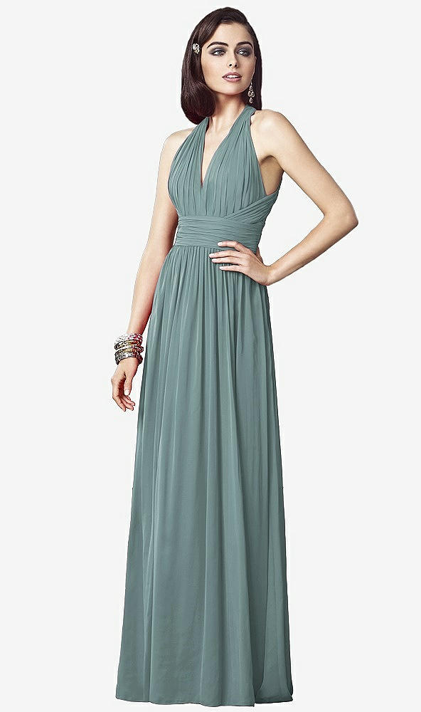 Front View - Icelandic Ruched Halter Open-Back Maxi Dress - Jada