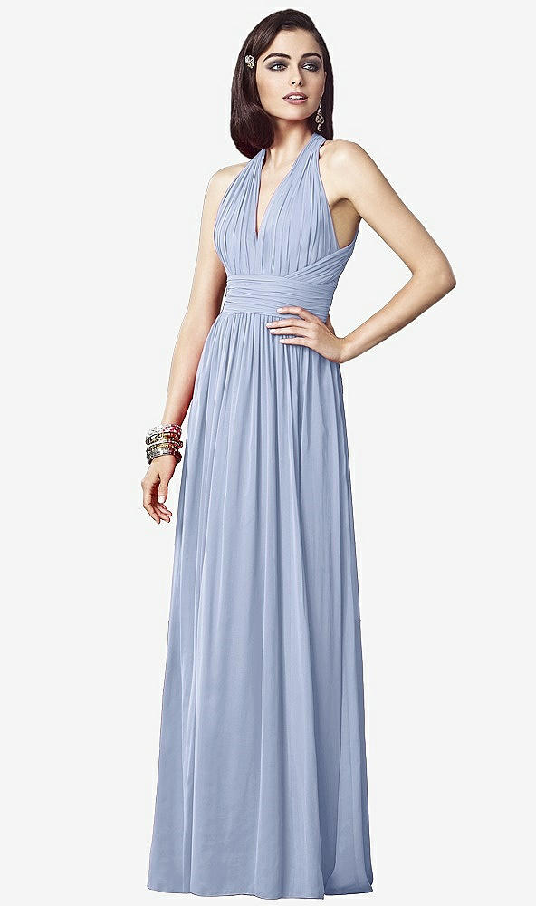 Front View - Sky Blue Ruched Halter Open-Back Maxi Dress - Jada