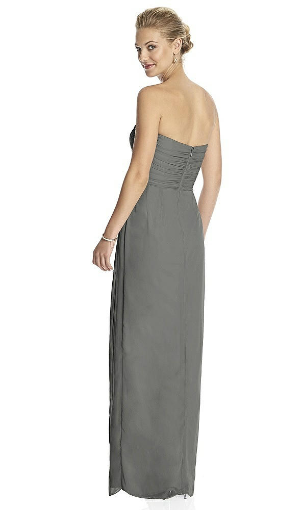 Back View - Charcoal Gray Strapless Draped Chiffon Maxi Dress - Lila